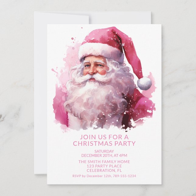Pink Weihnachten-Party Einladung (Vorderseite)