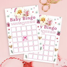 Pink Weihnachts-Cookie Kinderdusche Bingo Spiel