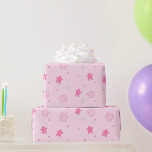 Pink Weihnachts Lebkuchen Mann Schneeflocken Muste Geschenkpapier