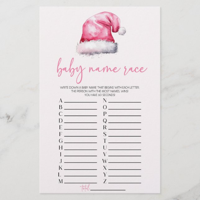 Pink Weihnachts Name Race Baby Duschspiel Briefpapier (Vorderseite)