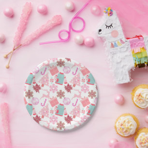 Pink Weihnachts-Ornament Muster 02 Pappteller