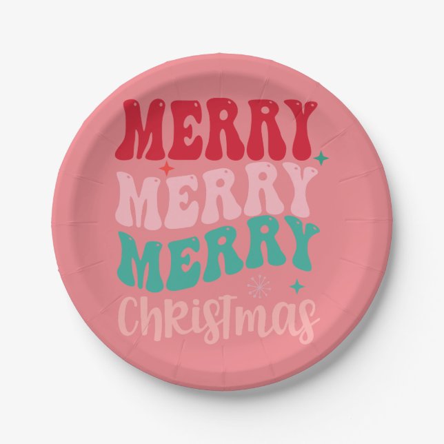 Pink Weihnachts-Party Pappteller (Vorderseite)