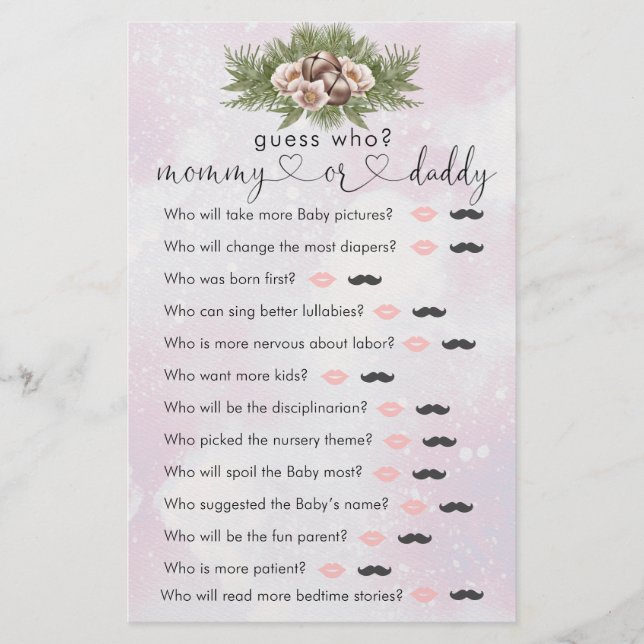 Pink Weihnachts-Winter Baby-Dusche "Guess Who" Spi (Vorderseite)