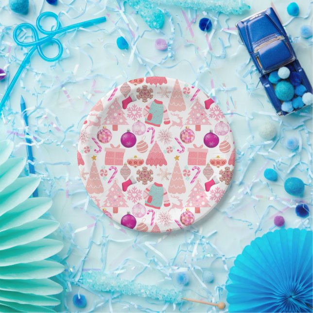 Pink Weihnachts-Ziermuster Pappteller (Party)