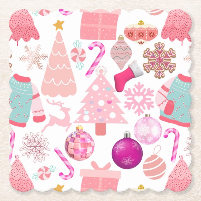 Pink Weihnachts-Ziermuster Untersetzer (Vorderseite)