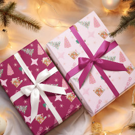 Pink Weihnachtsbaum Gingerbret Wrapping Paper Geschenkpapier Set