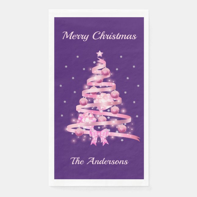 Pink Weihnachtsbaum Name Custom Serviette (Vorderseite)