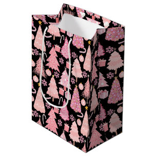 Pink Weihnachtsbaumen Muster Black BG Mittlere Geschenktüte