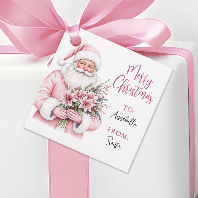Pink Weihnachtsgeschenk Aufkleber Geschenkanhänger (Pink Santa Christmas Gift Tag Sticker)