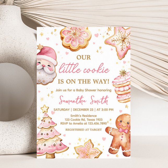 Pink Weihnachtskochgeschirr Kinderdusche Einladung (A Little Cookie Baby Shower Invitation)