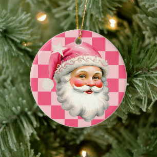 Pink Weihnachtsmann Weihnachten Pink Kariert Kids Keramik Ornament