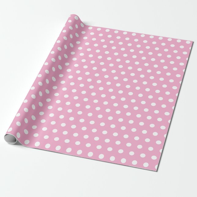 Pink-Weiß-Polka-Punkt Geschenkpapier (Ungerollt)
