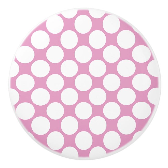 Pink-weiß Polka-Punkt Keramikknauf (Vorderseite)