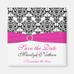 Pink, weiß und schwarz Damaskus Hochzeitsmagnet Magnet