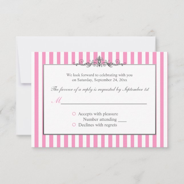 Pink, Weiß und Silberstreifen der Antwortkarte RSVP Karte (Vorderseite)