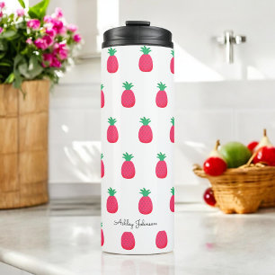 Pink Weiße Ananas Muster Chic Thermosbecher