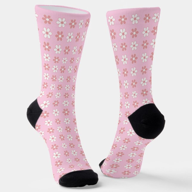 Pink-weiße Blume-Muster auf hellrosa Socken (Gewinkelt)