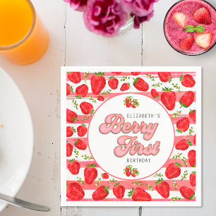 Pink Weiße Erdbeere 1. Geburtstag Berry First Serviette