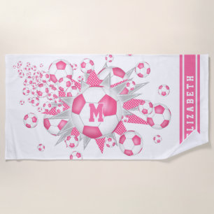 Pink-weiße Fußball-Ball Blowout Girls individuelle Strandtuch