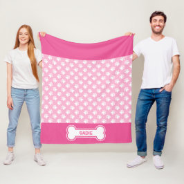 Pink-weiße Hundepacken und Knochen mit Namen Fleecedecke