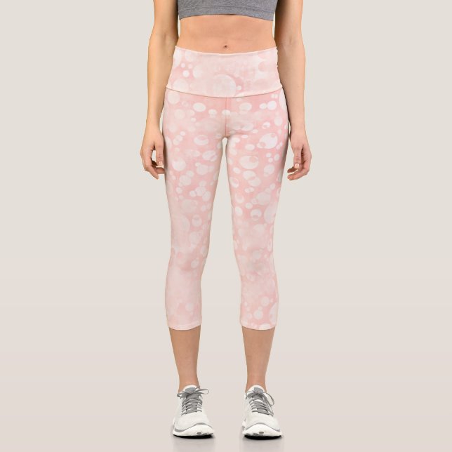 Pink-weiße Luftblasen-Polka-Punkte Capri Leggings (Vorderseite)