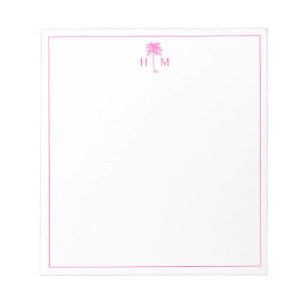 Pink-Weiße Palm-Palmetto-Baum-Monogramm Notizblock