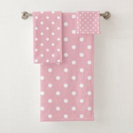 Pink-weiße Polka-Punkte Badhandtuch Set