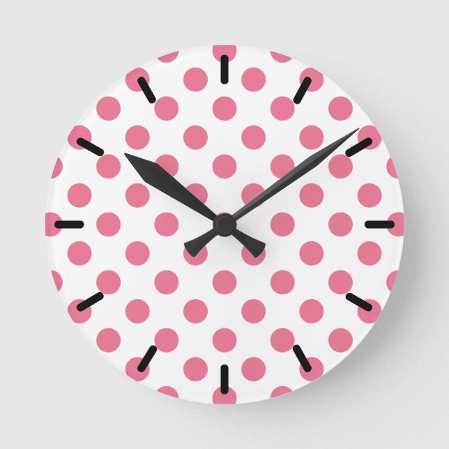 Pink-weiße Polka-Punkte Runde Wanduhr (Vorderseite)