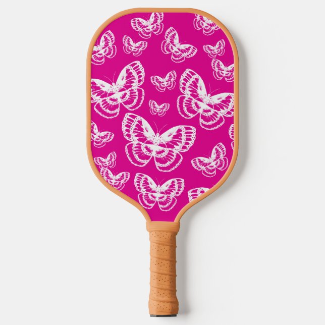 Pink-weiße Schmetterlinge Muster Pickleball Schläger (Vorderseite)