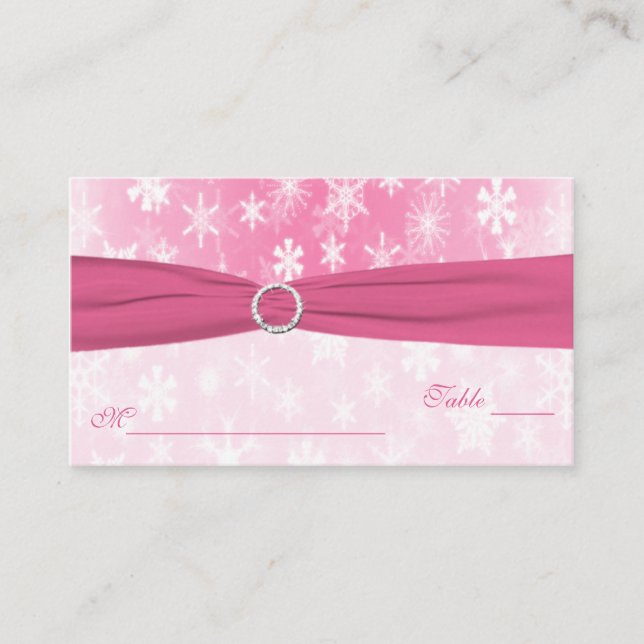 Pink-weiße Schneeflocken - Orte Platzkarte (Vorderseite)