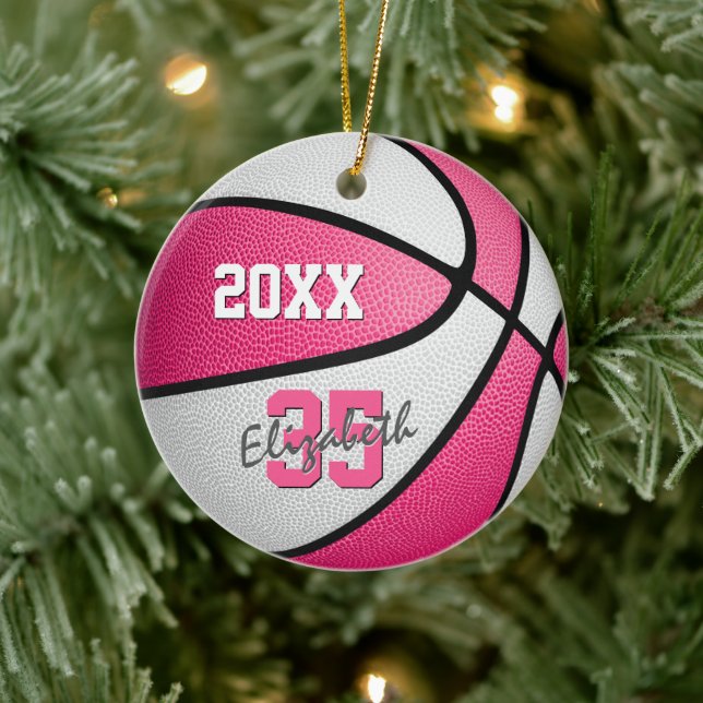 Pink-weiße Sportkuchen-Mémento-Basketball Keramik Ornament (Baum)