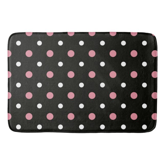 Pink-weiße und schwarze Polka-Punkte Badematte (Vorderseite)