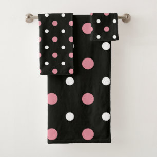 Pink-weiße und schwarze Polka-Punkte Badhandtuch Set