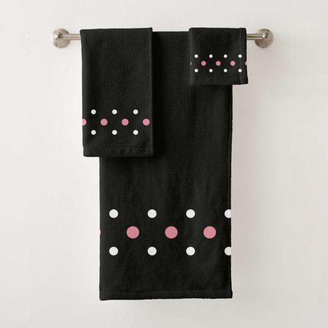 Pink-weiße und schwarze Polka-Punkte Badhandtuch Set (Insitu)