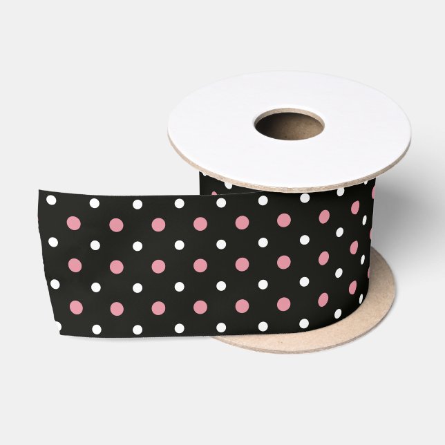 Pink-weiße und schwarze Polka-Punkte Satinband (Spule)