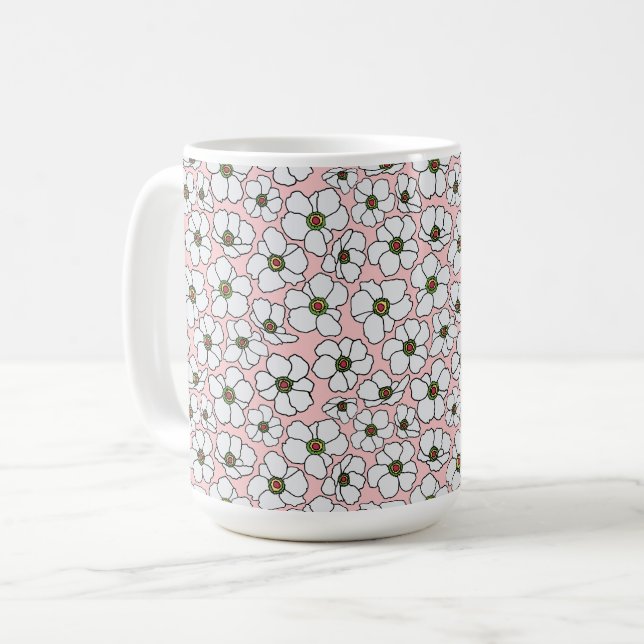 Pink-weißer Boho-Blumenstrauß  Kaffeetasse (Vorderseite Links)