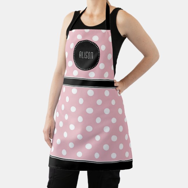 Pink-weißer Polka-Punkt mit schwarzem Monogramm Schürze (InSitu)
