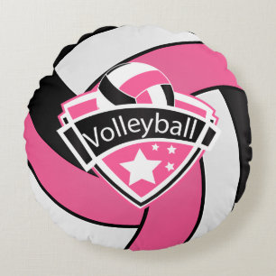 Pink-, weißer und SchwarzerVolleyball Rundes Kissen