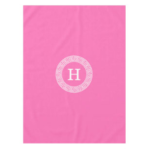 Pink weißes griechisches SchlüsselRnd Tischdecke