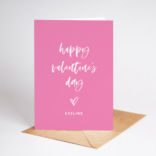 Pink   Weißes Lässiges Drehbuch und Herzvalentine Feiertagskarte
