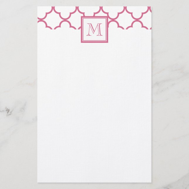 Pink weißes Quatrefoil | Ihr Monogramm Briefpapier (Vorderseite)