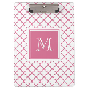 Pink weißes Quatrefoil   Ihr Monogramm Klemmbrett