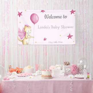 Pink Welcome Girl Baby Duschkopf Dragon Party Banner