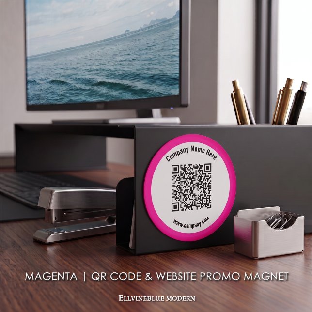 Pink Werbefachname QR-Code Magnet (Magenta Magnet | A polished layout created to showcase your QR Code, Name, & Website.)
