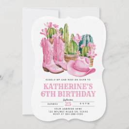 Pink West Cowgirl Cactus Watercolor Birthday