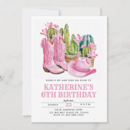 Pink West Cowgirl Cactus Watercolor Birthday Einladung