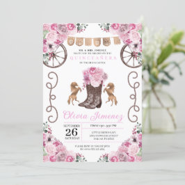 Pink Western Charra Floral Boots Quinceañera Einladung