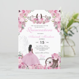Pink Western Charra Floral Boots Quinceañera Einladung