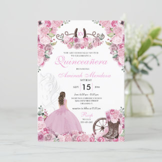 Pink Western Charra Floral Boots Quinceañera Einladung