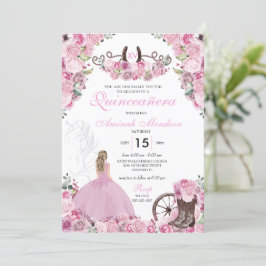 Pink Western Charra Floral Boots Quinceañera Einladung